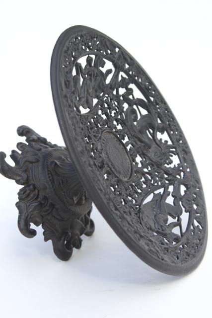 photo of Neptune God of the Sea pattern metal stand or compote, Emig vintage cast iron #12