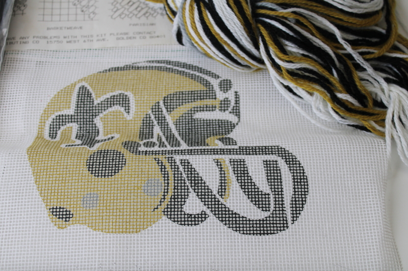 photo of New Orleans Saints football helmet needlepoint kit, yarns & printed canvas  #3