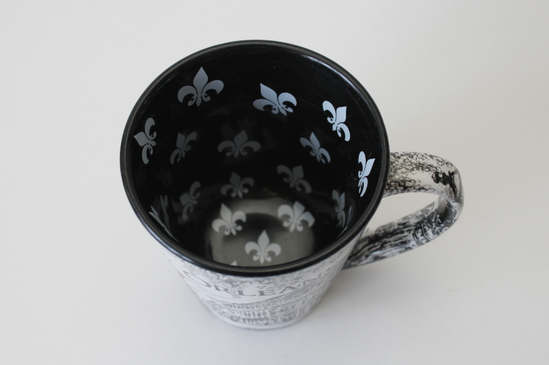 photo of New Orleans coffee mug, black & white print engraving French Quarter street scene  #2