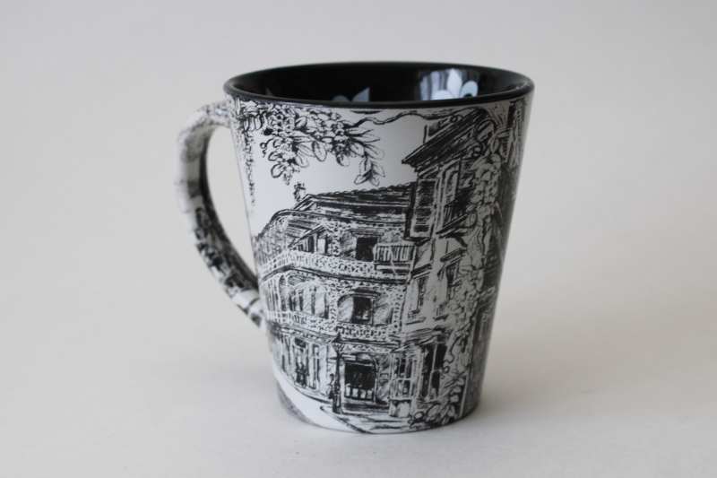 photo of New Orleans coffee mug, black & white print engraving French Quarter street scene  #4
