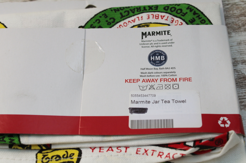photo of New old stock cotton kitchen towel or tea towel, Marmite pots print vintage advertising graphics #2