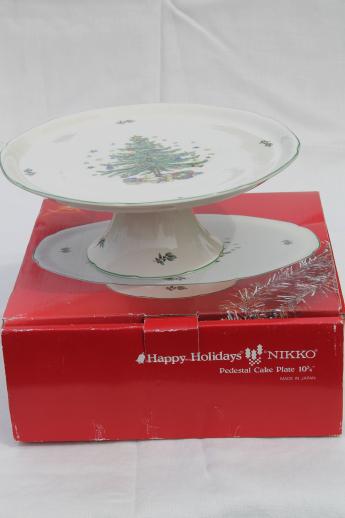 photo of Nikko Happy Holidays china pedestal cake plate, Christmas tree pattern cake stand #1