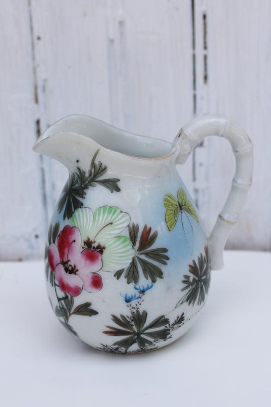 photo of Nippon vintage Japan characters mark porcelain china tiny pitcher w/ hand painted butterfly #1