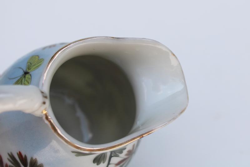 photo of Nippon vintage Japan characters mark porcelain china tiny pitcher w/ hand painted butterfly #5