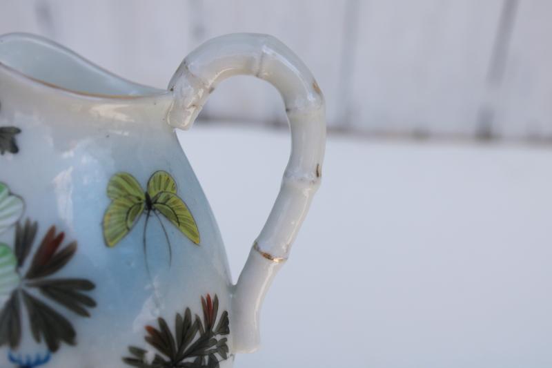 photo of Nippon vintage Japan characters mark porcelain china tiny pitcher w/ hand painted butterfly #6