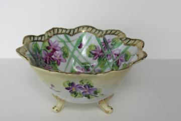 catalog photo of Nippon vintage Japan hand painted china bowl, gold moriage & violets floral