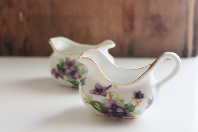 photo of Norcrest Japan vintage Sweet Violets mini cream & sugar set, tiny sugar dish & creamer pitcher #1