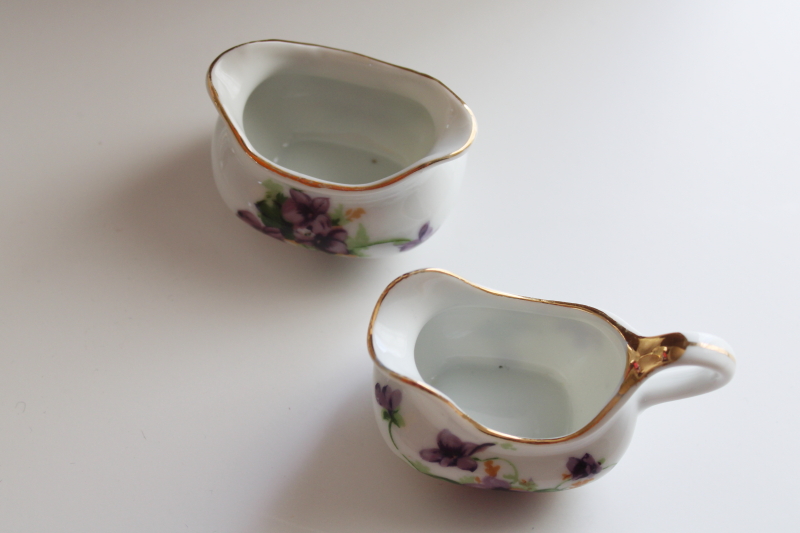 photo of Norcrest Japan vintage Sweet Violets mini cream & sugar set, tiny sugar dish & creamer pitcher #2