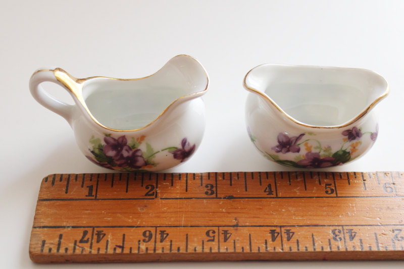 photo of Norcrest Japan vintage Sweet Violets mini cream & sugar set, tiny sugar dish & creamer pitcher #4