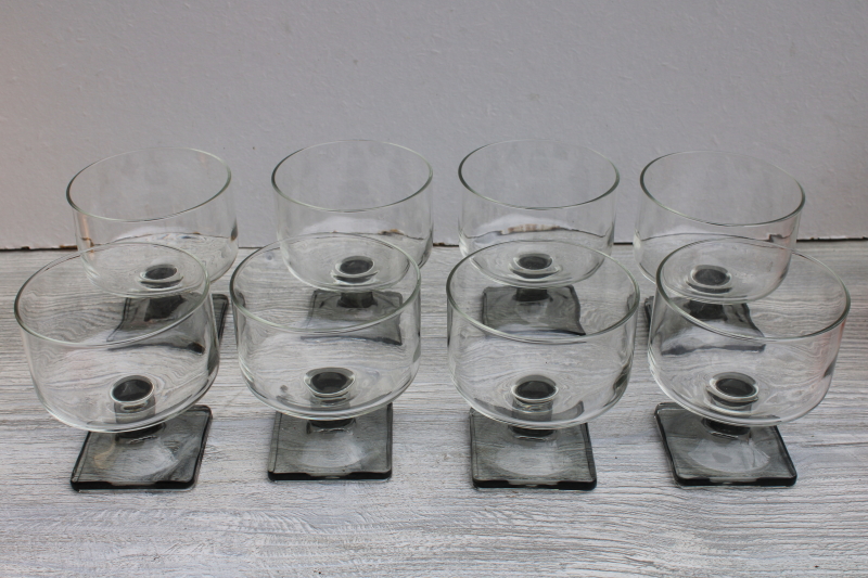 photo of Nordic Midnight grey smoke / clear glass stemware, mod vintage cocktail glasses #1