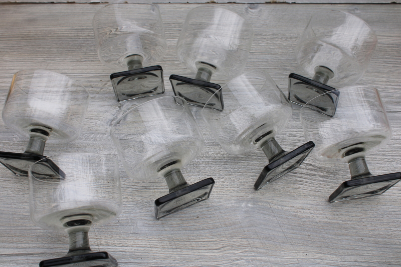 photo of Nordic Midnight grey smoke / clear glass stemware, mod vintage cocktail glasses #2