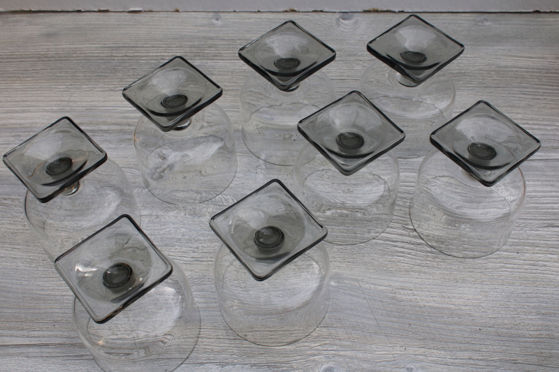 photo of Nordic Midnight grey smoke / clear glass stemware, mod vintage cocktail glasses #3