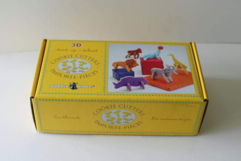 photo of Nordic Ware plastic cookie cutters in original box, 3D standing animals circus zoo party #1