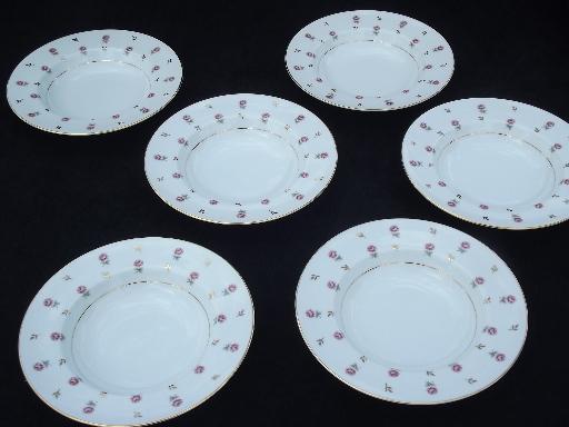 photo of Noritake Rosalie rosebud chintz border china soup plates, 6 rimmed bowls #1