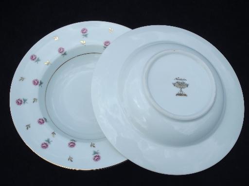 photo of Noritake Rosalie rosebud chintz border china soup plates, 6 rimmed bowls #4