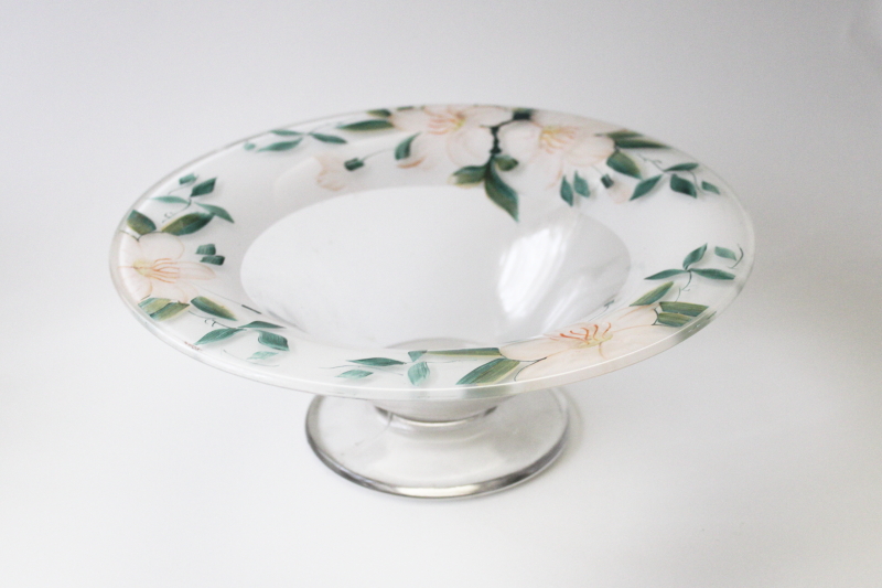 photo of Noritake azalea floral vintage hand painted glass comport bowl made to match china set #1