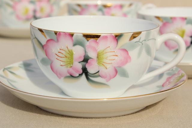 photo of Noritake azalea hand painted china tea cups & saucers set of 6, vintage Japan porcelain #3