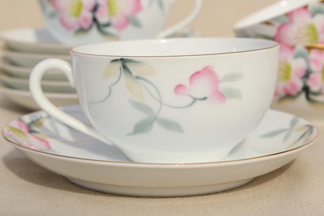 photo of Noritake azalea hand painted china tea cups & saucers set of 6, vintage Japan porcelain #5