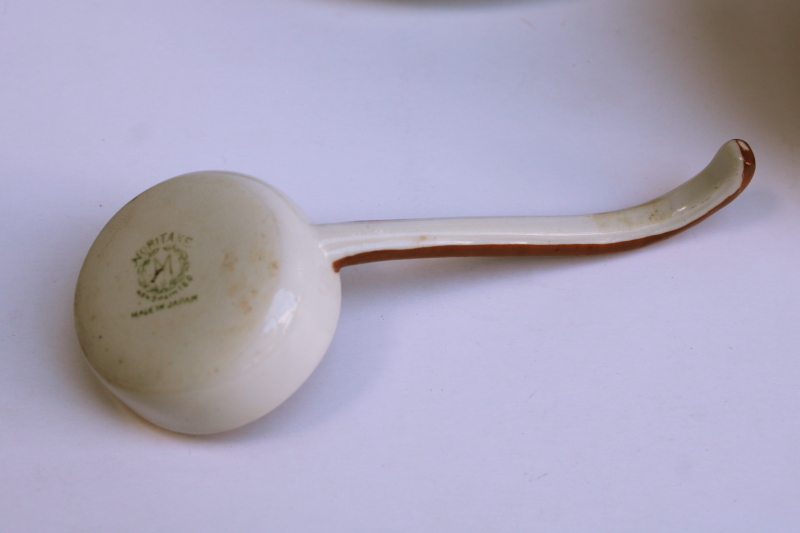 photo of Noritake hand painted china mayo bowl or sauce dish w/ plate & tiny ladle, vintage Japan #2
