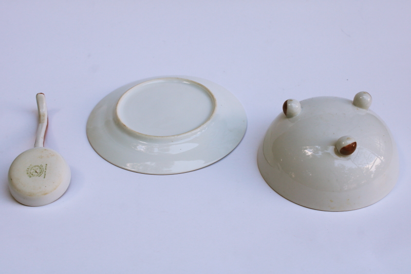 photo of Noritake hand painted china mayo bowl or sauce dish w/ plate & tiny ladle, vintage Japan #3