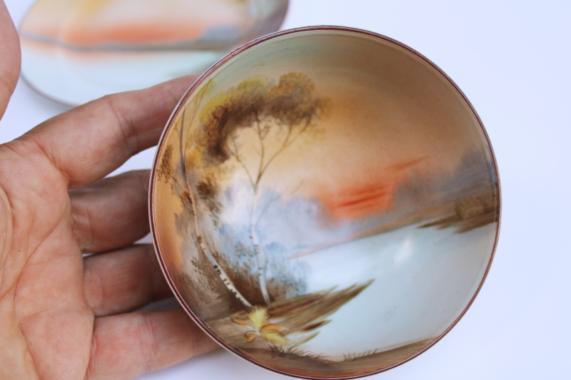 photo of Noritake hand painted china mayo bowl or sauce dish w/ plate & tiny ladle, vintage Japan #5