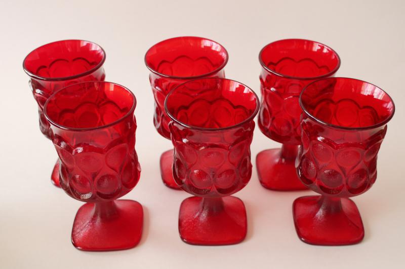 photo of Noritake spotlight pattern ruby red glass goblets, mid-century mod vintage wine glasses #2