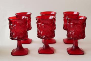 catalog photo of Noritake spotlight pattern ruby red glass goblets, mid-century mod vintage wine glasses