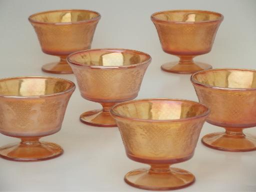 photo of Normandie  pattern sherbet dishes,vintage  marigold iridescent carnival glass #1