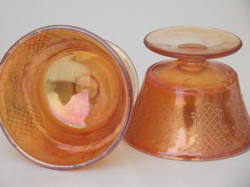 photo of Normandie  pattern sherbet dishes,vintage  marigold iridescent carnival glass #5