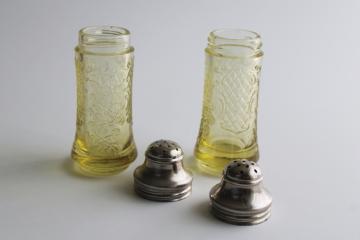 catalog photo of Normandie pattern yellow depression glass vintage glass salt & pepper shakers 