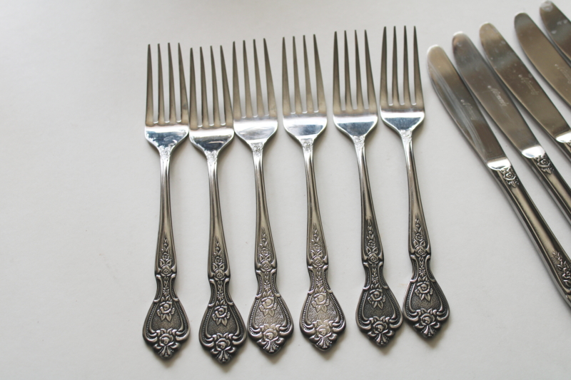 photo of Normandy ornate floral stainless flatware vintage Japan, 21 pieces forks, spoons, knives  #3