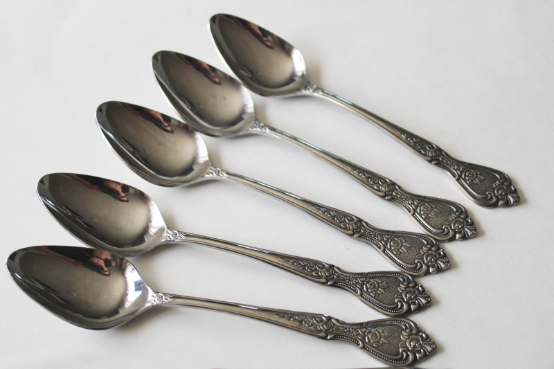 photo of Normandy ornate floral stainless flatware vintage Japan, 21 pieces forks, spoons, knives  #6