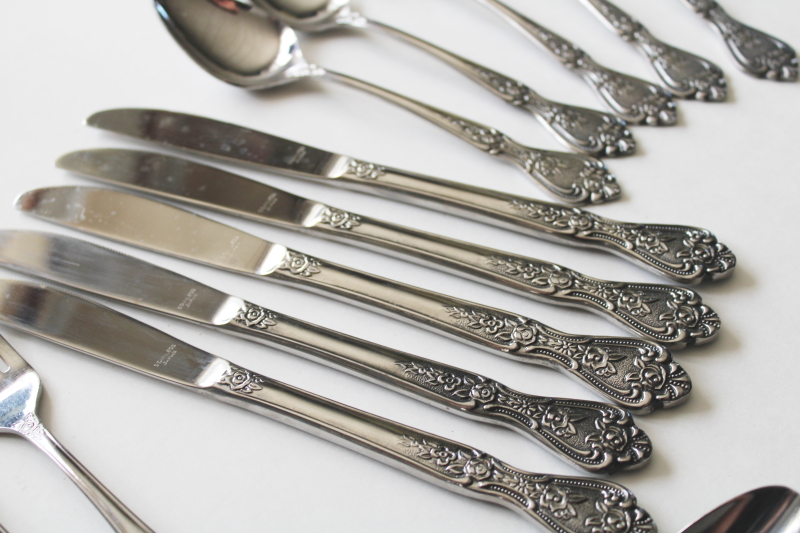 photo of Normandy ornate floral stainless flatware vintage Japan, 21 pieces forks, spoons, knives  #7