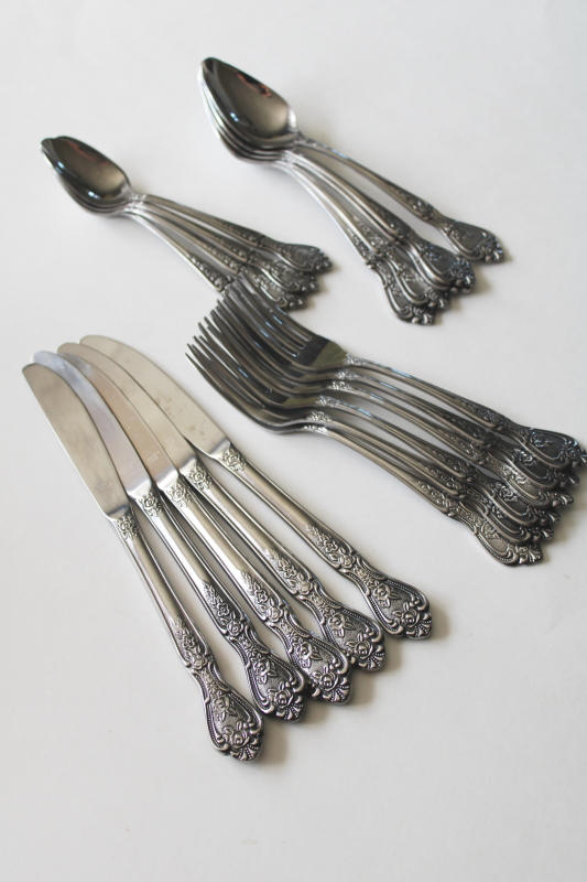 photo of Normandy ornate floral stainless flatware vintage Japan, 21 pieces forks, spoons, knives  #8