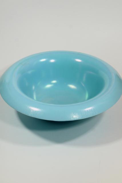 photo of Northwood blue jade opaque stretch glass flower bowl, art deco vintage glassware #1