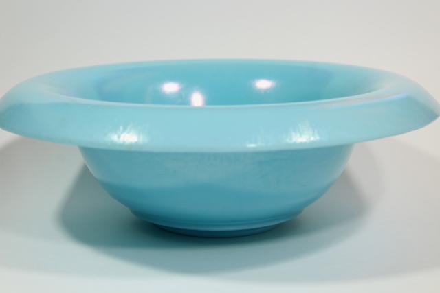 photo of Northwood blue jade opaque stretch glass flower bowl, art deco vintage glassware #2