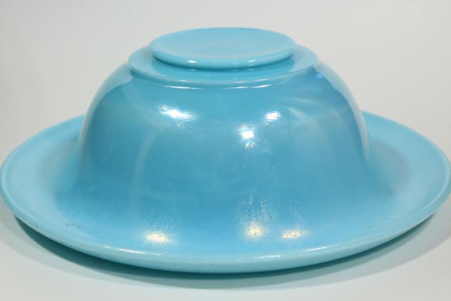 photo of Northwood blue jade opaque stretch glass flower bowl, art deco vintage glassware #3