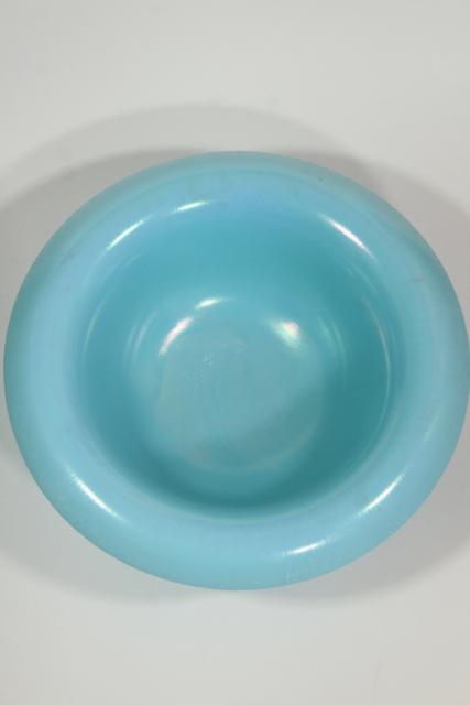 photo of Northwood blue jade opaque stretch glass flower bowl, art deco vintage glassware #4