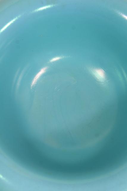 photo of Northwood blue jade opaque stretch glass flower bowl, art deco vintage glassware #5