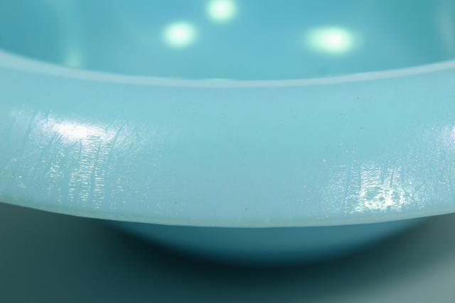 photo of Northwood blue jade opaque stretch glass flower bowl, art deco vintage glassware #6