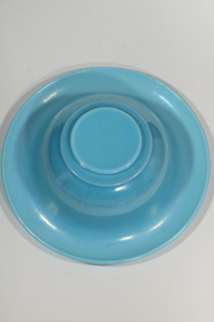 photo of Northwood blue jade opaque stretch glass flower bowl, art deco vintage glassware #7