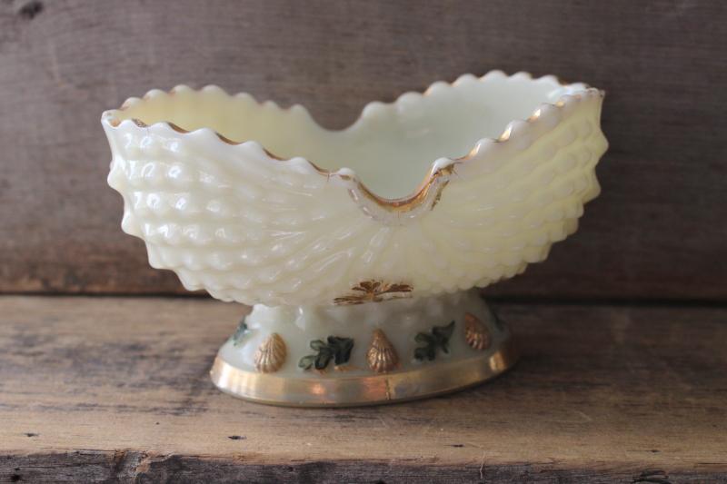 photo of Northwood custard glass bowl, antique seashell seaweed pattern glass dish #1