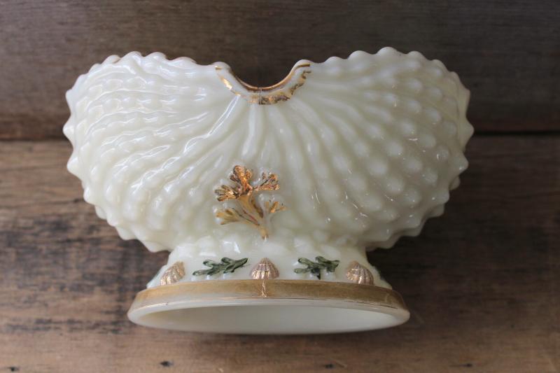 photo of Northwood custard glass bowl, antique seashell seaweed pattern glass dish #4