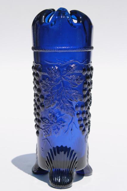 photo of Northwood grape and cable pattern vintage Mosser cobalt blue glass vase #2