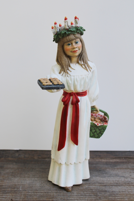 photo of Norway resin figurine, Lucia queen girl w/ candles crown wreath & holiday saffron buns #1