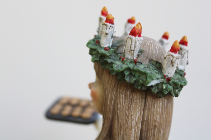 photo of Norway resin figurine, Lucia queen girl w/ candles crown wreath & holiday saffron buns  #2