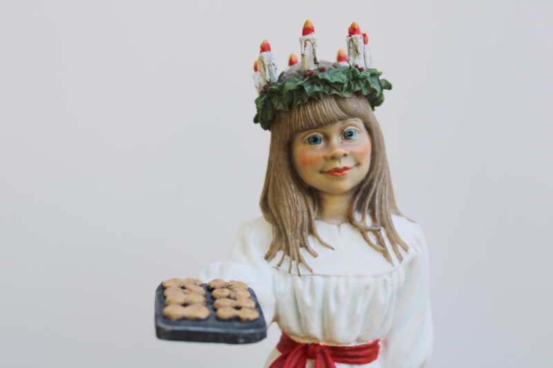 photo of Norway resin figurine, Lucia queen girl w/ candles crown wreath & holiday saffron buns  #5