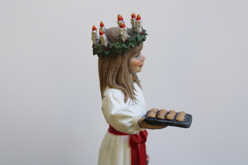 photo of Norway resin figurine, Lucia queen girl w/ candles crown wreath & holiday saffron buns  #8