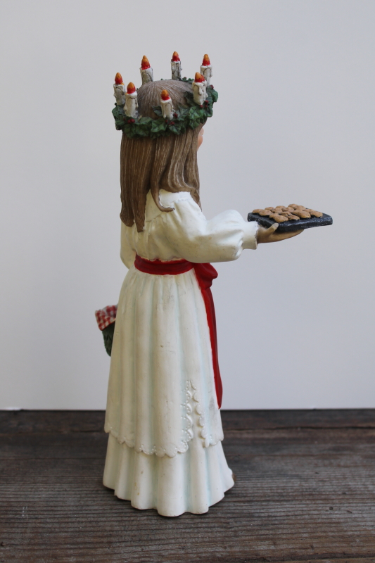 photo of Norway resin figurine, Lucia queen girl w/ candles crown wreath & holiday saffron buns  #9