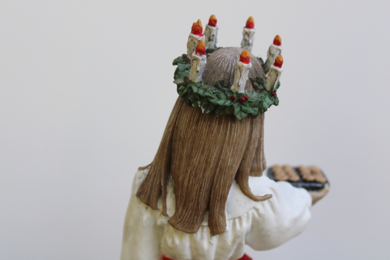 photo of Norway resin figurine, Lucia queen girl w/ candles crown wreath & holiday saffron buns  #10